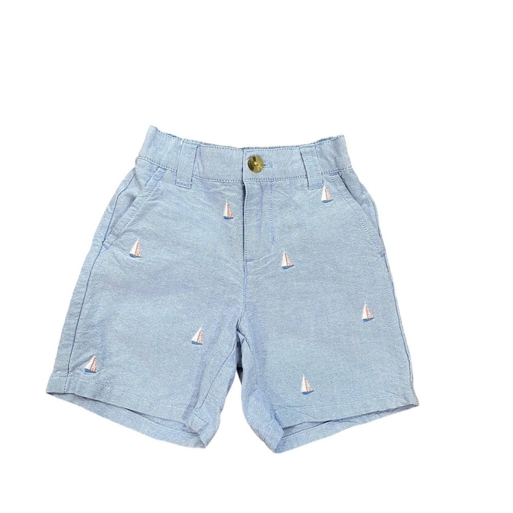 Janie and Jack Light Blue Sailboat Embroidered Shorts